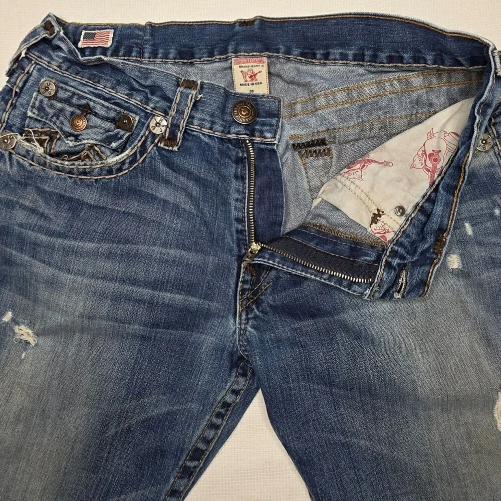 True Religion Ricky Super T Straight Leg Jeans Mens 36x34 Distressed Y2K Vintage